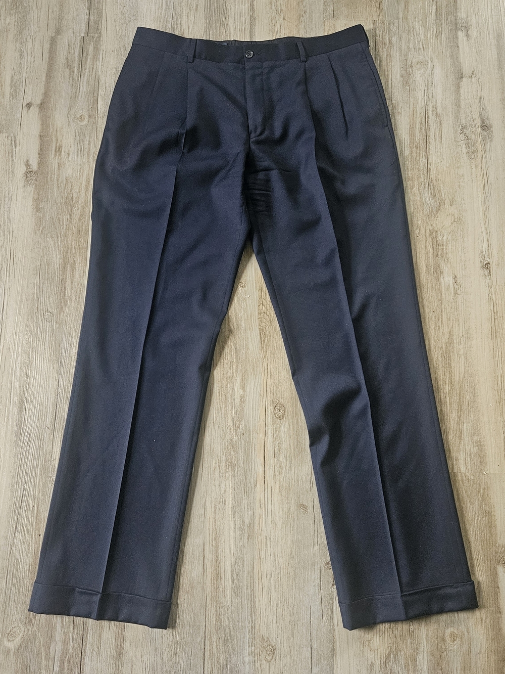 Vintage Polo Ralph Lauren Navy 100% Wool Pleated Cuff Dress Pants Italy 36